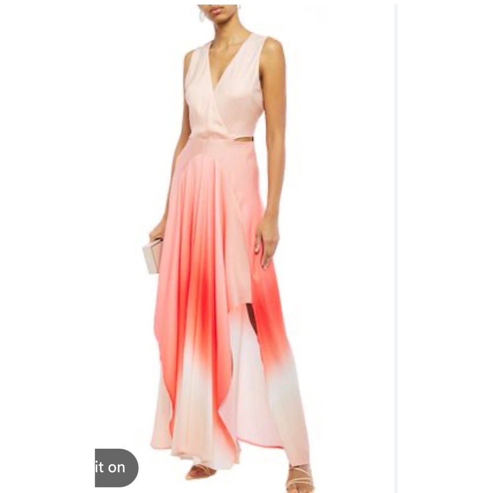 Maje Resia Corail Ombre Maxi Dress‎ Peach Coral Cut-Out V-Neck Size 2 M